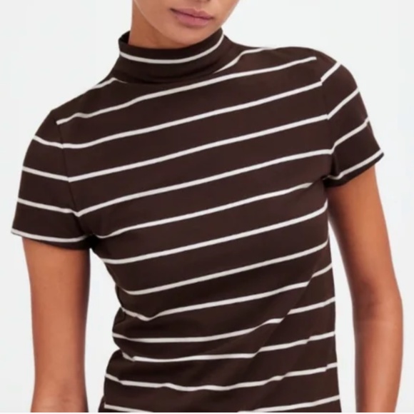 NWT Madewell Striped Dark Brown Mock Neck Small - Picture 2 of 10